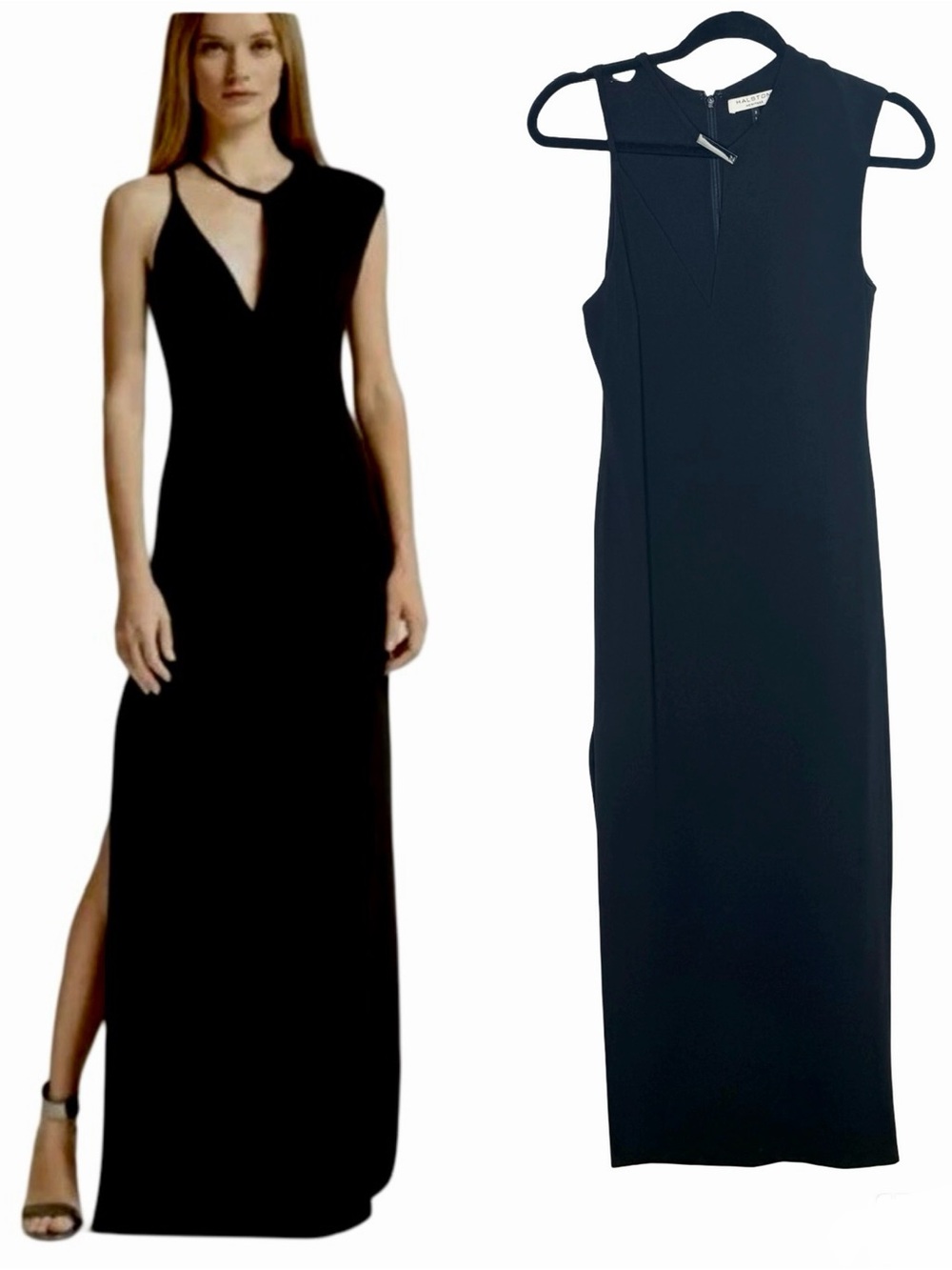 Halston Heritage Sleeveless Gown Size 2 Black Assymetric V-Neck Side Slit